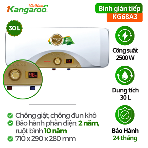 Bình nước nóng Kangaroo KG68A3 - 30L - Kháng khuẩn