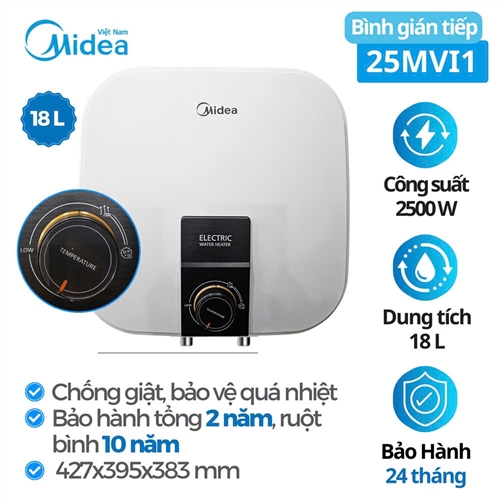 Bình tắm nước nóng Midea MWH18-25MVI1(VN)W, 18 lít
