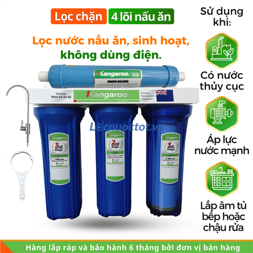 Bộ lọc chặn 4 lõi nấu ăn, nhỏ gọn, không dùng điện, 30l/h