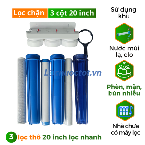 Bộ lọc chặn đầu nguồn 3 cốc 3 lõi 20 inch